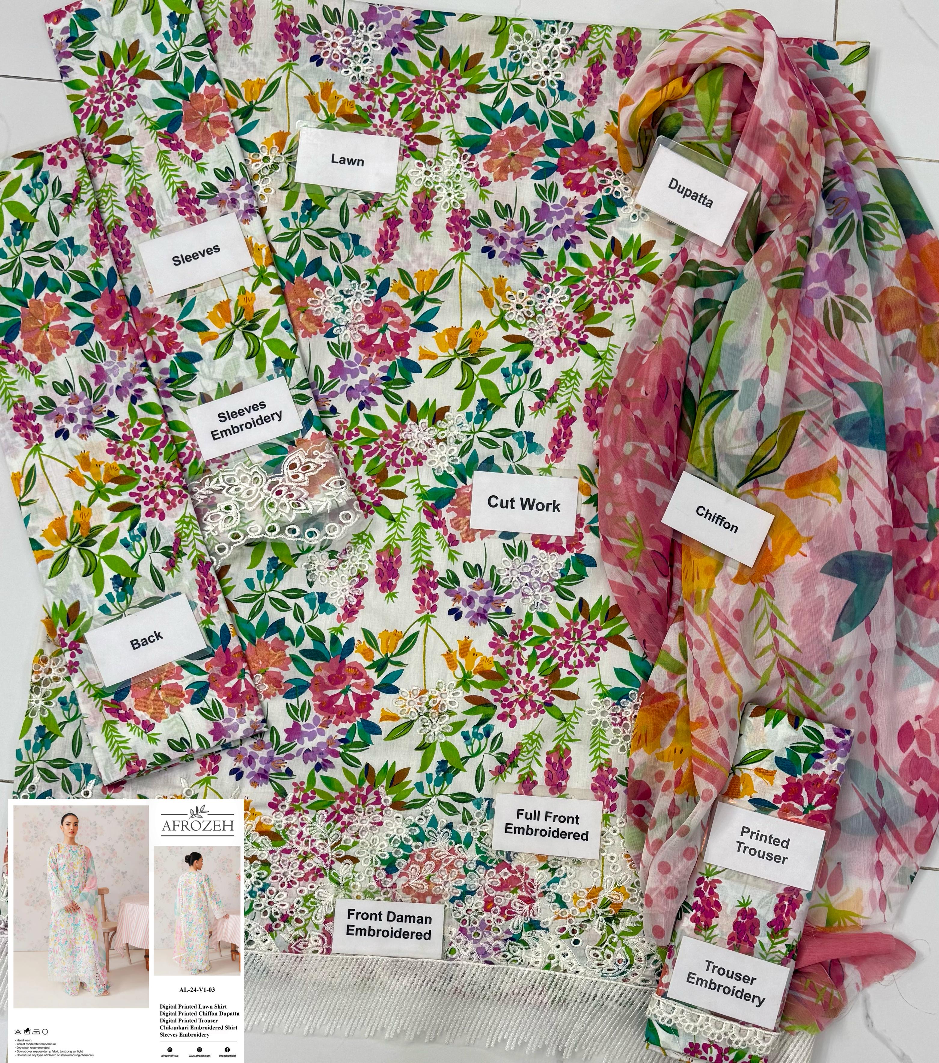 Afrozeh633-Vanilla Lawn ChickenKari Collection