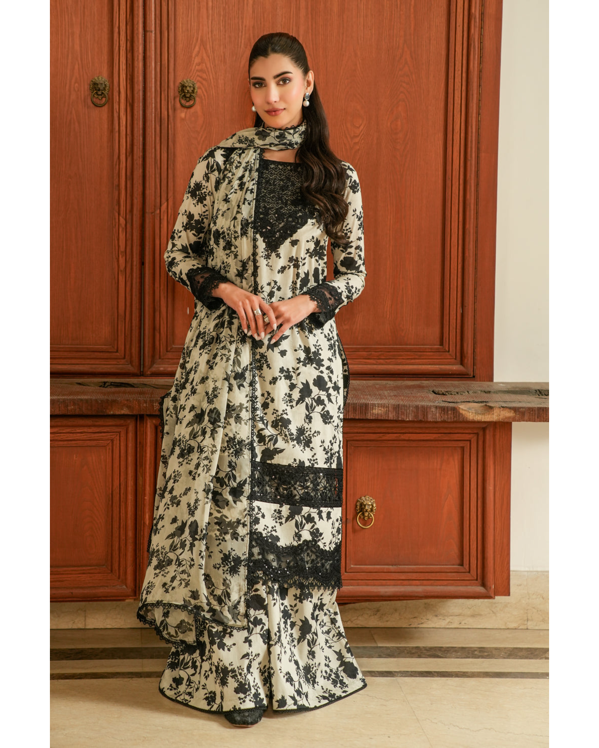 Aneela's Off-White & Black Floral Lawn Collection