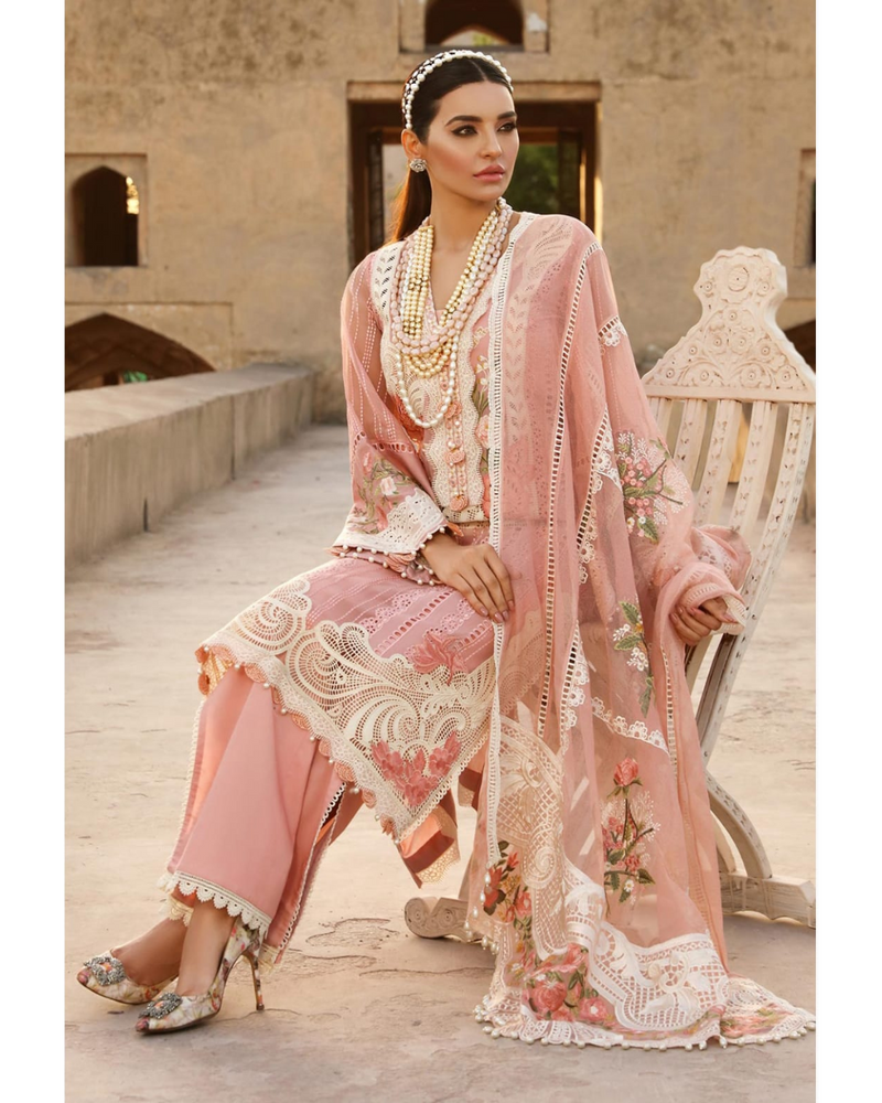 Crimson Peach A LACEY SUMMER - ROSE Unstitched Chickenkari 3-Piece Luxury Lawn Suit
