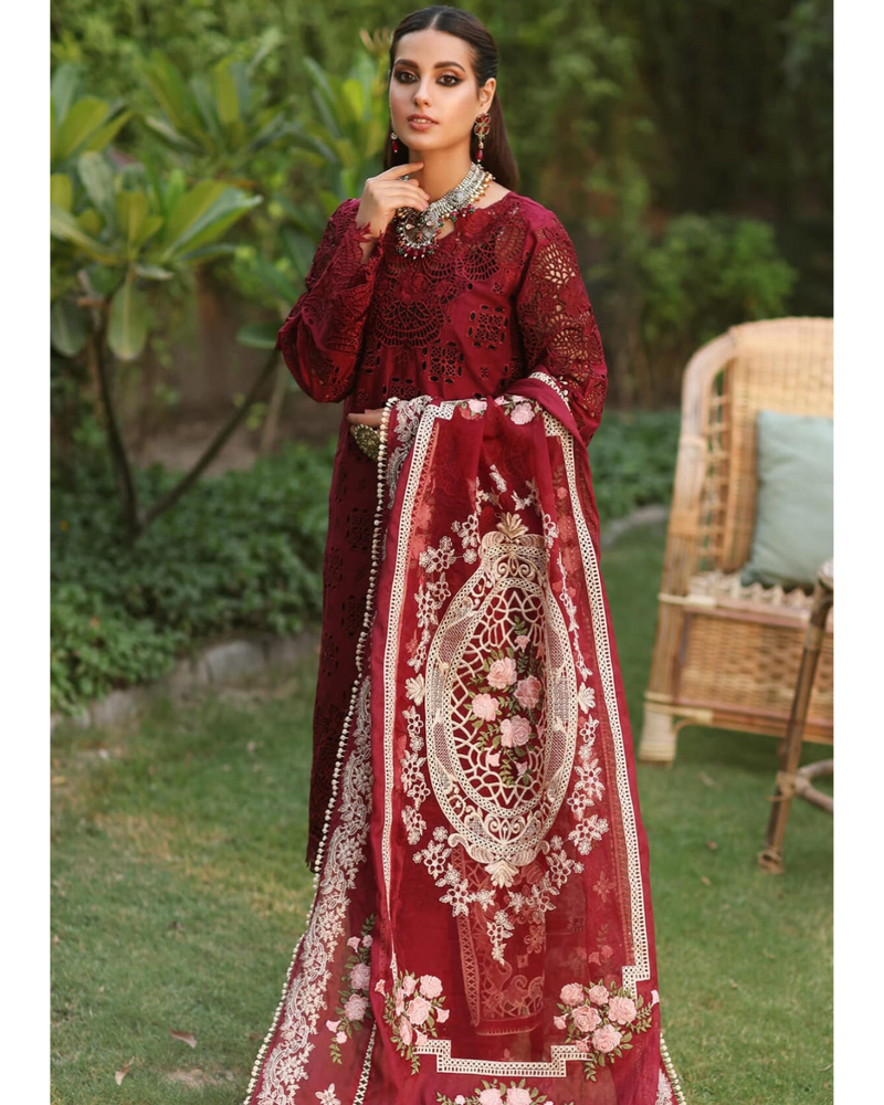 Manara By Kahf Premium Suri Collection Unstitched Chickenkari 3-Piece Luxury Lawn Suit