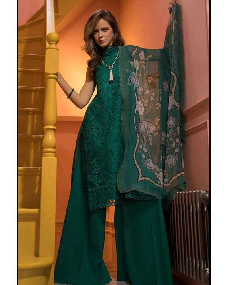 Sobia Nazir Design 12B Summer Vital Unstitched Chickenkari 3-Piece Luxury Lawn Suit Silk Dupatta